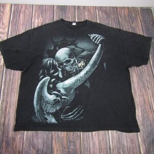 OG Abel Shirt Mens 2XL Black Death Angel Skeleton Tattoo Rose Graphic Tee Skull